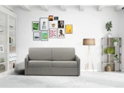 Canapé 3 Places Convertible Express En Tissu CALIFE - Gris Clair - Couchage à Lattes Larges 140 Cm - Matelas 18 Cm -Accueil-Canapé canape 503631