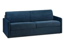 Canapé 4 Places Convertible Express En Velours CALIFE - Bleu Nuit - Couchage à Lattes Larges 160 Cm - Matelas 14 Cm