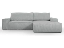 Canapé D'angle Convertible En Velours Côtelé Gris Clair AMELIA De Pascal Morabito - Angle Droit -Accueil-Canapé canape 508765