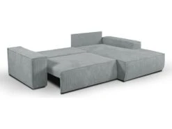 Canapé D'angle Convertible En Velours Côtelé Gris Clair AMELIA De Pascal Morabito - Angle Droit -Accueil-Canapé canape 508767