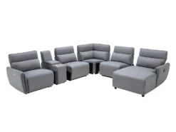 Canapé D'angle Panoramique Droit Relax électrique Modulable En Tissu Gris CAMBODIA -Accueil-Canapé canape 513535