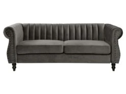 Canapé Chesterfield 3 Places En Velours TRUMBO - Gris -Accueil-Canapé canape 713941