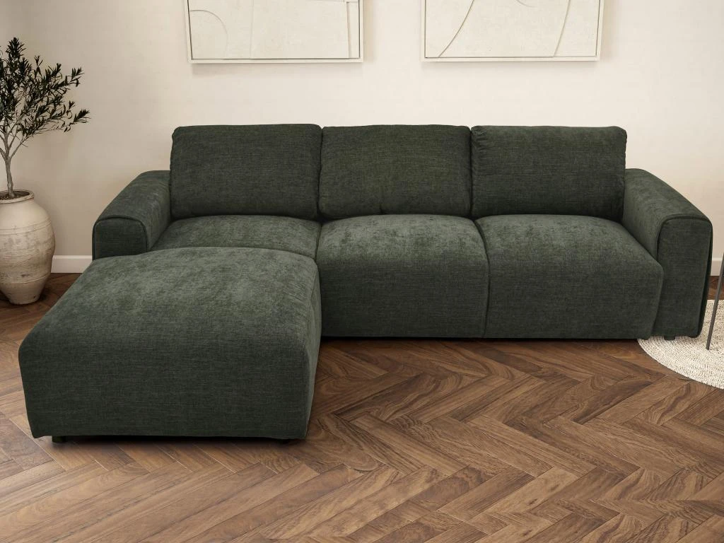 Canapé D'angle Gauche En Tissu Vert Sapin GLADYS 3 Canapé D'angle Gauche En Tissu Vert Sapin GLADYS