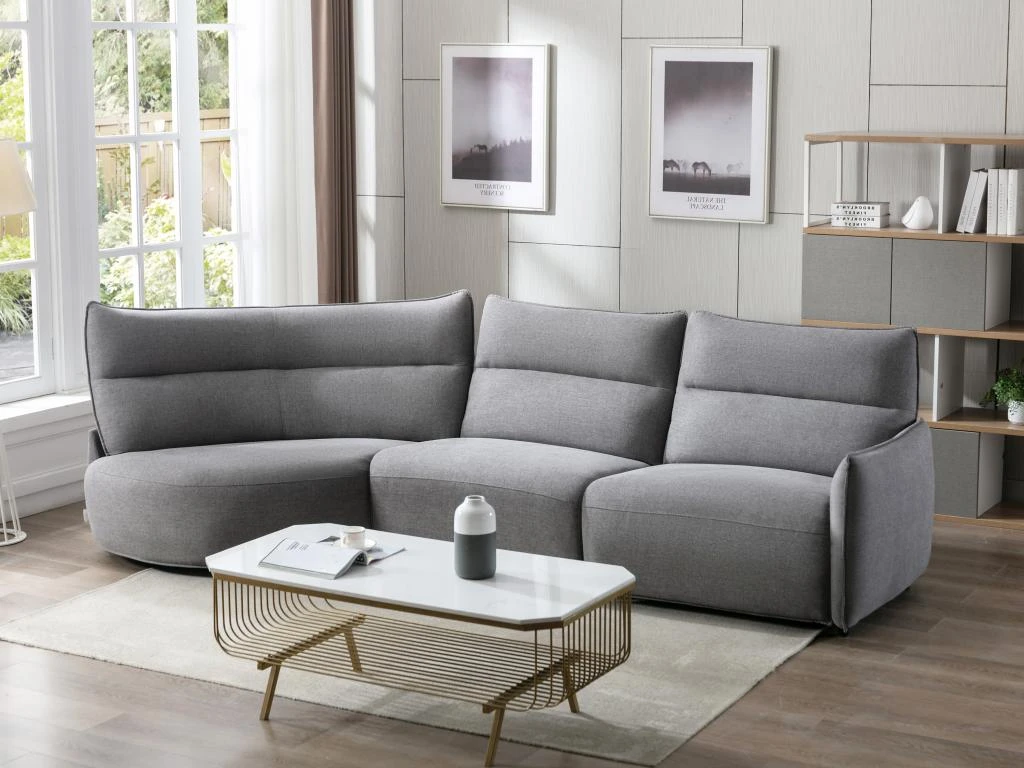 Canapé D'angle Gauche Relax électrique En Tissu Gris CALERO 3 Canapé D'angle Gauche Relax électrique En Tissu Gris CALERO