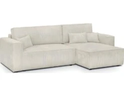 Canapé D'angle Convertible Réversible 4 Places Avec Coffre De Rangement En Velours Côtelé Beige - Livia -Accueil-Canapé canape 8908819