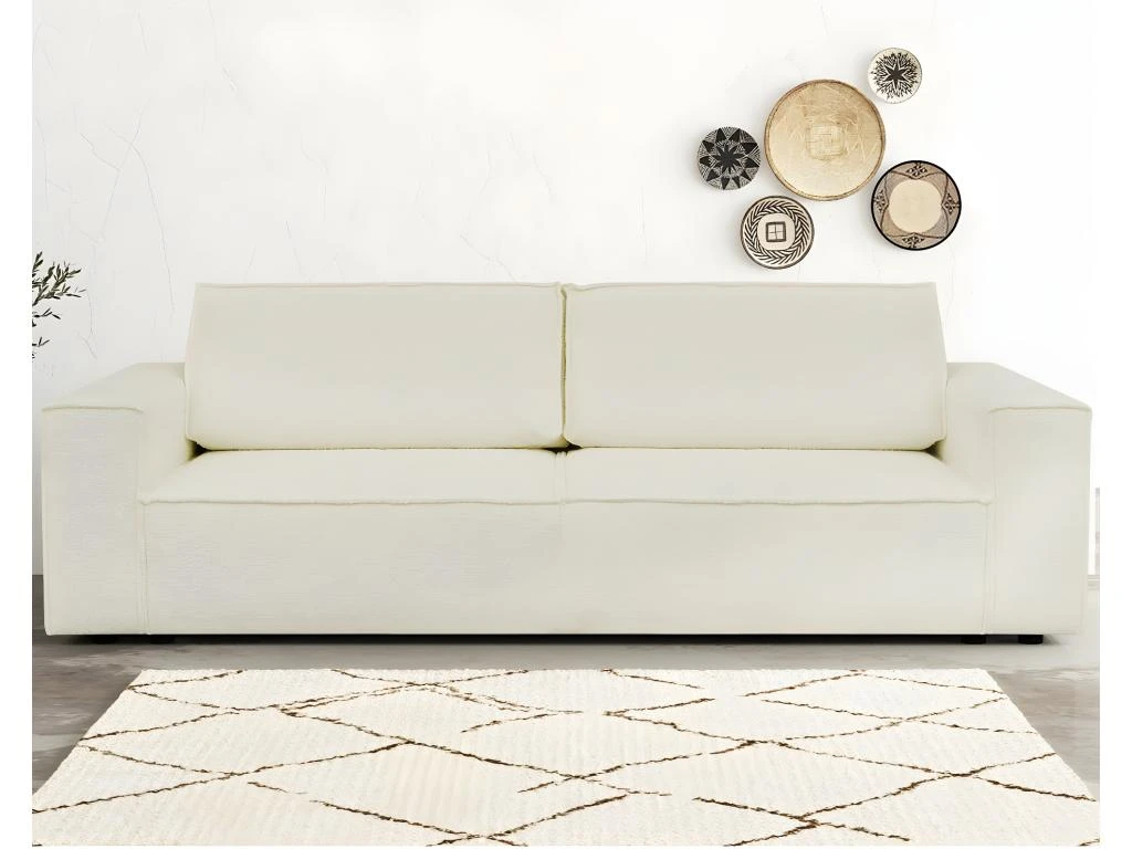 Canapé Convertible 3 Places Avec Coffre De Rangement En Tissu Bouclette écru - Harper 4 Canapé Convertible 3 Places Avec Coffre De Rangement En Tissu Bouclette écru - Harper – Image 2