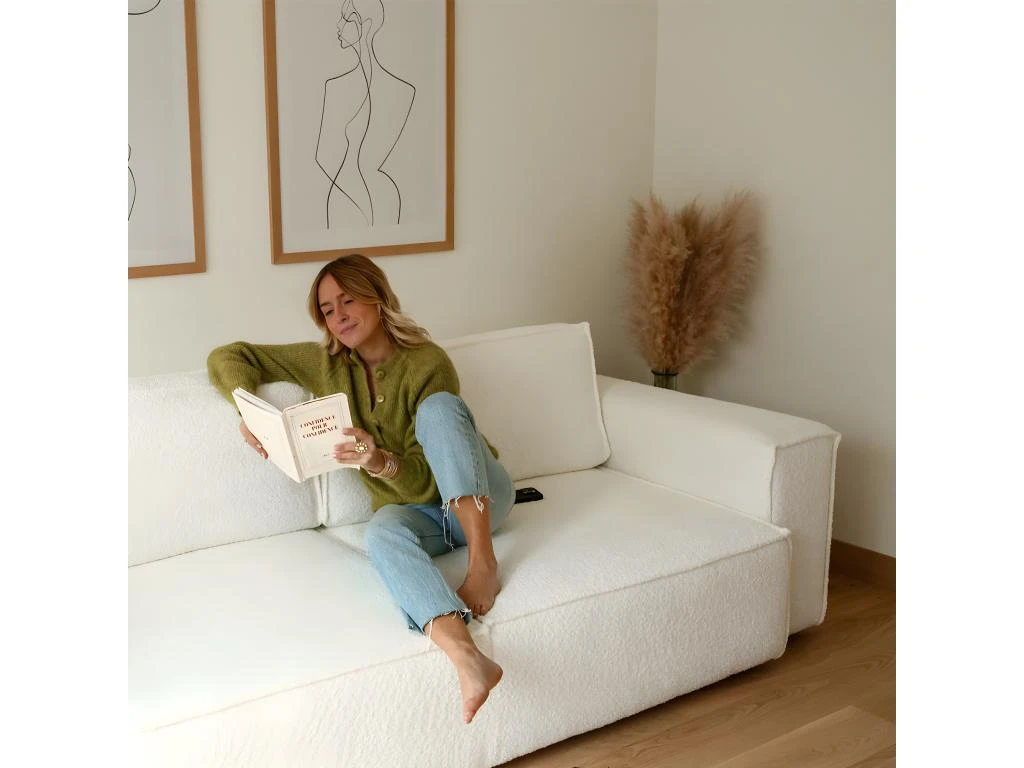 Canapé Convertible 3 Places Avec Coffre De Rangement En Tissu Bouclette écru - Harper 5 Canapé Convertible 3 Places Avec Coffre De Rangement En Tissu Bouclette écru - Harper – Image 3