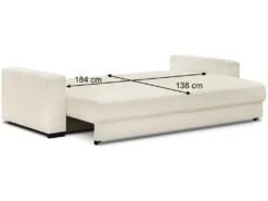 Canapé Convertible 3 Places En Tissu Bouclette écru Avec Coffre De Rangement - Robin -Accueil-Canapé canape 8911429