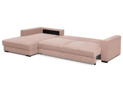 Canapé D'angle à Gauche Convertible 5 Places En Velours Côtelé Rose Pâle Avec Coffre De Rangement - Robin -Accueil-Canapé canape 9168245