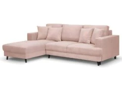 Canapé D'angle à Gauche Convertible 4 Places En Velours Côtelé Rose Pâle - Marceau -Accueil-Canapé canape 9168577