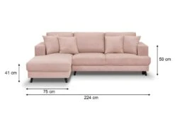 Canapé D'angle à Gauche Convertible 4 Places En Velours Côtelé Rose Pâle - Marceau -Accueil-Canapé canape 9168579