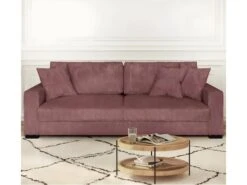 Canapé Convertible 3 Places En Velours Côtelé Rose Blush Avec Coffre De Rangement - Robin