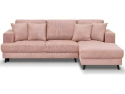 Canapé D'angle à Droite Convertible 4 Places En Velours Côtelé Rose Pâle - Marceau