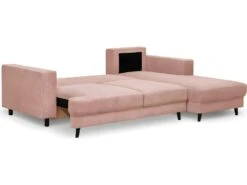 Canapé D'angle à Droite Convertible 4 Places En Velours Côtelé Rose Pâle - Marceau -Accueil-Canapé canape 9168825