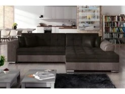 Canapé D'angle Convertible En Tissu Velours Luxe, Chocolat Et Marron, 5 Places, Angle Droit (vu De Face), SOHO VELOURS