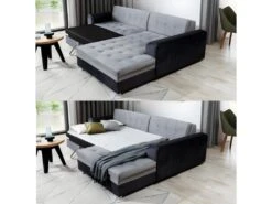 Canapé D'angle Convertible En Tissu Velours Luxe, Chocolat Et Marron, 5 Places, Angle Droit (vu De Face), SOHO VELOURS -Accueil-Canapé canape 9168875