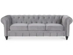 Canapé Chesterfield Velours 3 Places Altesse Argent