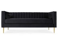 Canapé 3 Places James Velours Noir Pieds Doré