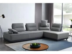 Canapé D'angle Réversible Et Modulable Tissu Gris - LOUNGE