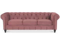 Canape Chesterfield Velours 3 Places Altesse Vieux Rose