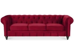 Canape Chesterfield Velours 3 Places Altesse Rouge