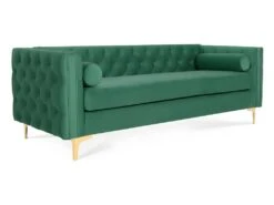 Canapé 3 Places Edward Velours Vert Pieds Doré