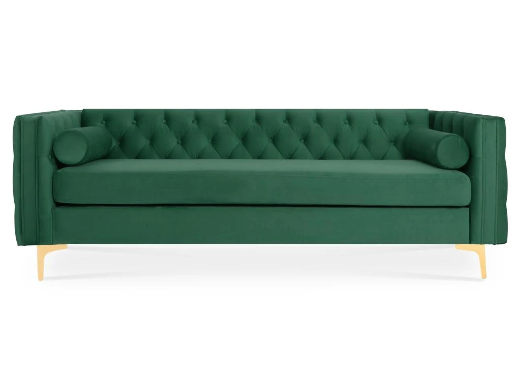 Canapé 3 Places Edward Velours Vert Pieds Doré 4 Canapé 3 Places Edward Velours Vert Pieds Doré – Image 2