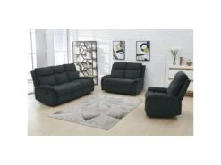 SACRAMENTO - Canapé Relax Manuel 3 Places Tissu Gris Foncé