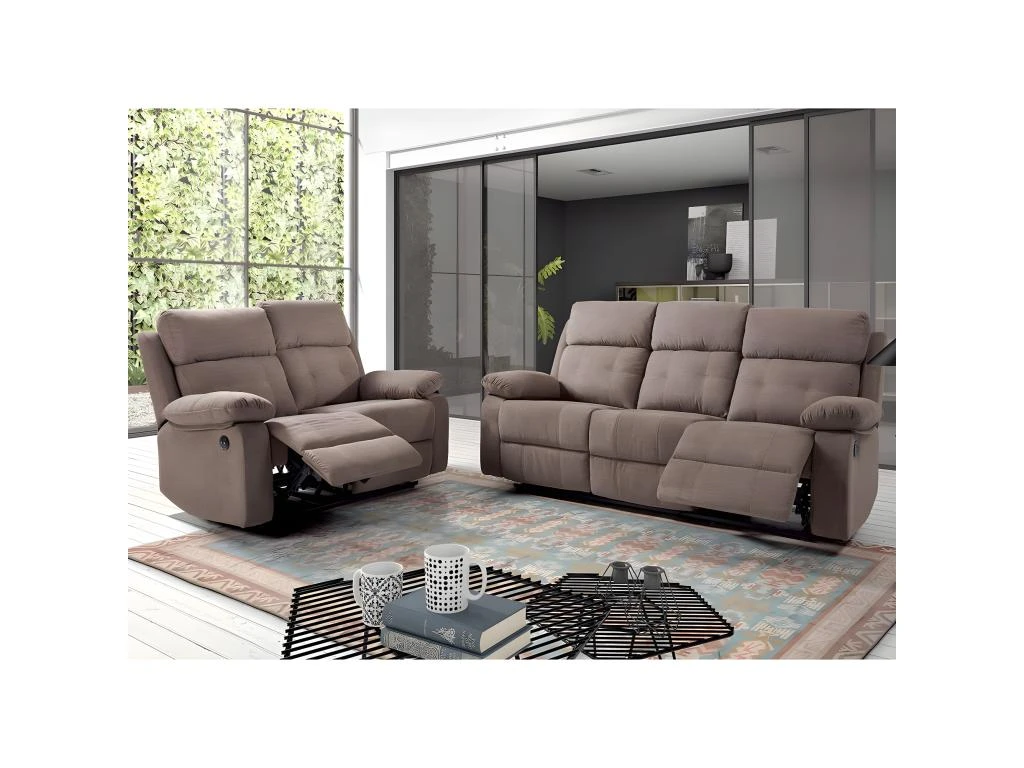 AZUAGA - Canapé Relax Electrique 3 Places Tissu Marron 3 AZUAGA - Canapé Relax Electrique 3 Places Tissu Marron