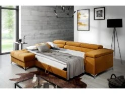 Canapé D'angle Convertible En Tissu Velours Luxe 5 Places, RICHARD, Couleur Moutarde, Angle Gauche -Accueil-Canapé canape 9479419