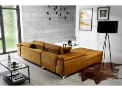 Canapé D'angle Convertible En Tissu Velours Luxe 5 Places, RICHARD, Couleur Moutarde, Angle Gauche -Accueil-Canapé canape 9479423