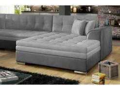 Canapé Panoramique Convertible - DAMIEN VELOURS - En Tissu Gris Clair Gris Foncé De Qualité, 7 Places, Gris, Méridienne à Droite Et Angle à Gauche (vu De Face) -Accueil-Canapé canape 9481171