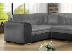 Canapé Panoramique Convertible - DAMIEN VELOURS - En Tissu Gris Clair Gris Foncé De Qualité, 7 Places, Gris, Méridienne à Droite Et Angle à Gauche (vu De Face) -Accueil-Canapé canape 9481173