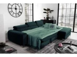 Canapé D'angle Convertible En Tissu Velours Luxe Vert, 5 Places, Angle Droit (vu De Face) - GRECE VELOURS -Accueil-Canapé canape 9481621