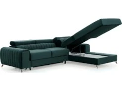 Canapé D'angle Convertible En Tissu Velours Luxe Vert, 5 Places, Angle Droit (vu De Face) - GRECE VELOURS -Accueil-Canapé canape 9481623