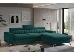 Canapé D'angle Convertible En Tissu Velours Luxe Vert, 5 Places, Angle Droit (vu De Face) - GRECE VELOURS -Accueil-Canapé canape 9481627