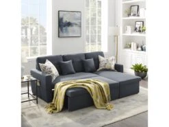 Canapé Angle Droit Convertible 3 Places Tissu Gris Anthracite - RUDY -Accueil-Canapé canape 9481649