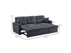 Canapé Angle Droit Convertible 3 Places Tissu Gris Anthracite - RUDY -Accueil-Canapé canape 9481651