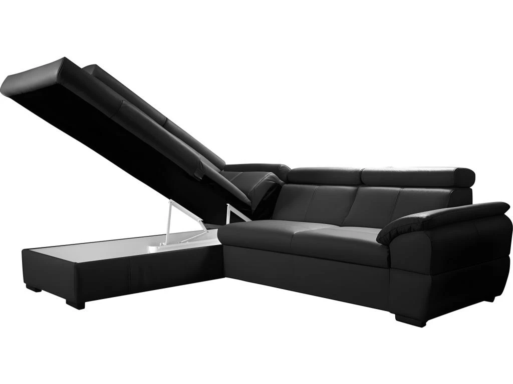 Canapé D'angle Convertible En Cuir Italien De Luxe 5/6 Places TONY, Avec Coffre, Noir, Angle Gauche 7 Canapé D'angle Convertible En Cuir Italien De Luxe 5/6 Places TONY, Avec Coffre, Noir, Angle Gauche – Image 5