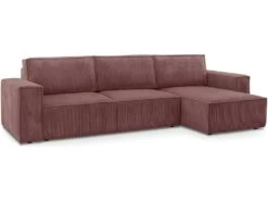 Canapé D'angle Convertible Réversible 5 Places Avec Coffre De Rangement En Velours Côtelé Vieux Rose - Harper -Accueil-Canapé canape 9482001