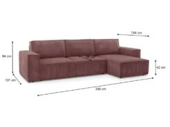 Canapé D'angle Convertible Réversible 5 Places Avec Coffre De Rangement En Velours Côtelé Vieux Rose - Harper -Accueil-Canapé canape 9482005