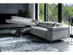 Canapé D'angle Convertible En Tissu Luxe 5 Places, Avec Coffre, Gris Clair, Angle Gauche (vu De Face), ANNECY VELOURS -Accueil-Canapé canape 9482481