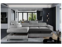 Canapé D'angle Convertible - LARRY VELOURS - En Tissu Luxe, 5 Places, Gris , Angle Gauche (vu De Face) -Accueil-Canapé canape 9482497