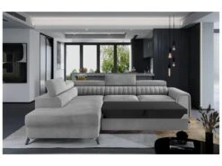 Canapé D'angle Convertible - LARRY VELOURS - En Tissu Luxe, 5 Places, Gris , Angle Gauche (vu De Face) -Accueil-Canapé canape 9482499