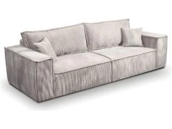 Canapé Convertible 4 Places Avec Coffre Isaac Velours Côtelé Blanc Cassé