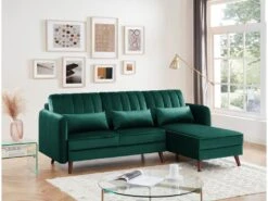 Canapé Angle IDAHO En Velours Vert Fixe -Accueil-Canapé canape 9485011