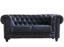 Canapé Avec 2 Places En Simili-cuir Coloris Noir - Longueur 166 X Profondeur 84 X Hauteur 75 Cm