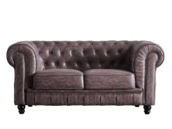 Canapé 2 Places En Simili-cuir Coloris Marron Chocolat - Longueur 166 X Profondeur 84 X Hauteur 75 Cm