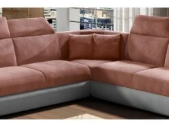 Canapé D'angle - Convertible - FELIPE VELOURS - En Tissu Luxe Rose Pale Et Gris, 5/6 Places -Accueil-Canapé canape 9992455