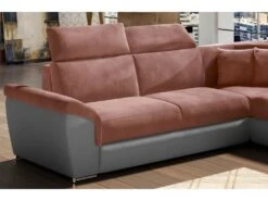 Canapé D'angle - Convertible - FELIPE VELOURS - En Tissu Luxe Rose Pale Et Gris, 5/6 Places -Accueil-Canapé canape 9992457